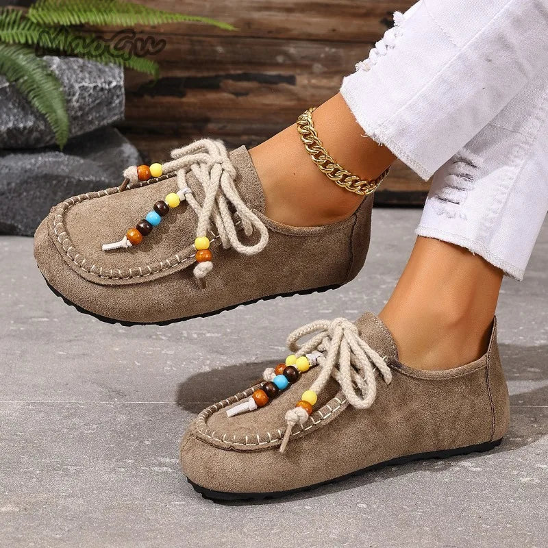 Mocassins à lacets et perles pour femme