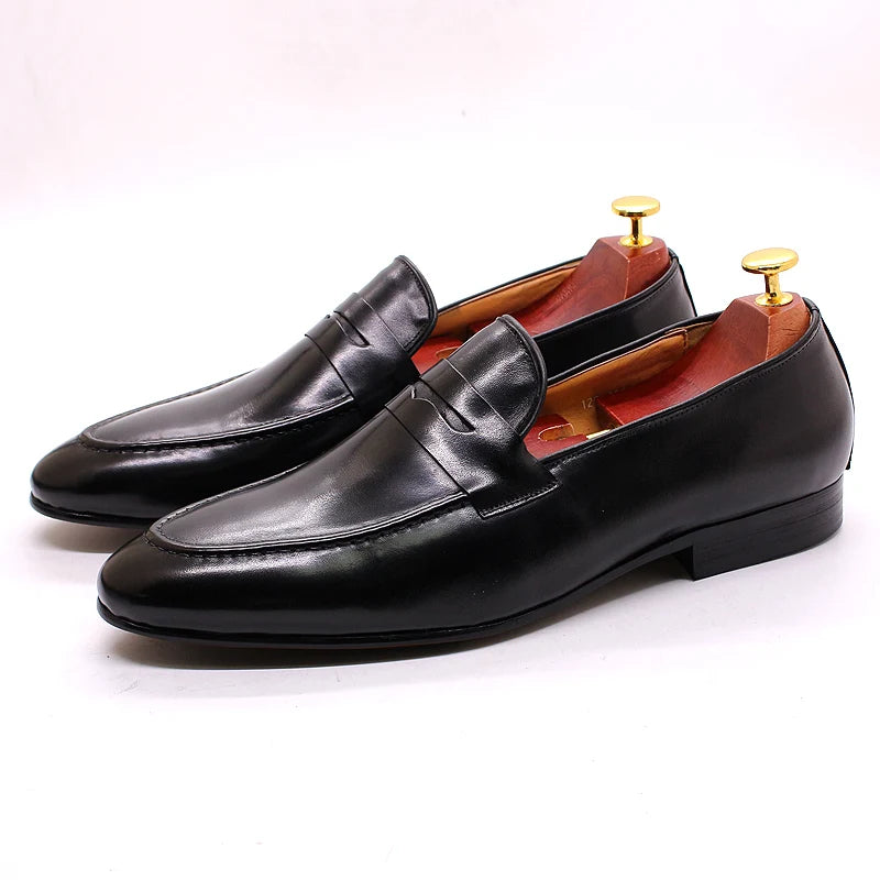 Mocassins penny loafer en cuir pour homme, coloris Noir