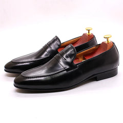 Mocassin Penny Loafer Homme en Cuir Patiné, Noir