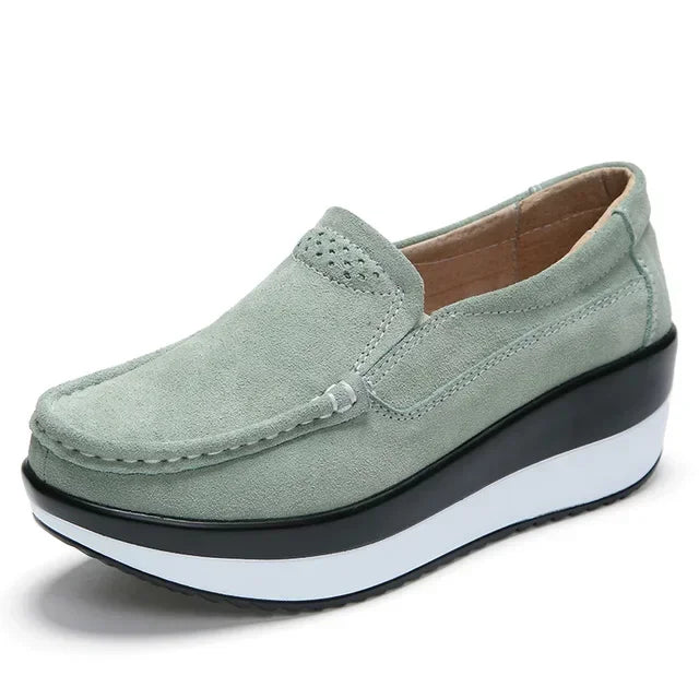 Mocassins plateforme en daim lisse pour femme, coloris Vert