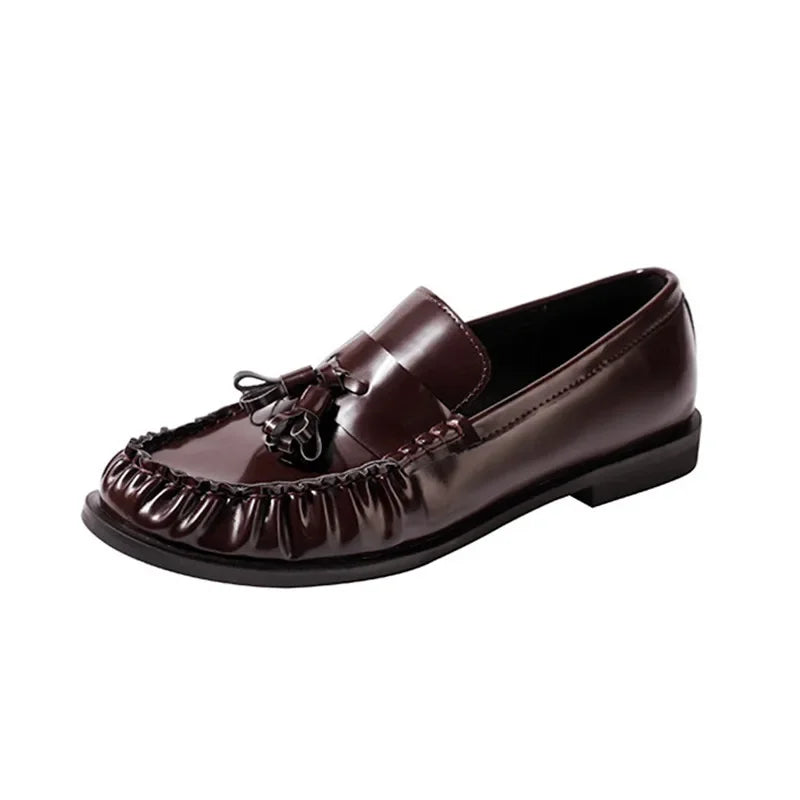 Mocassins à pampille en cuir pour femme, coloris Bordeaux
