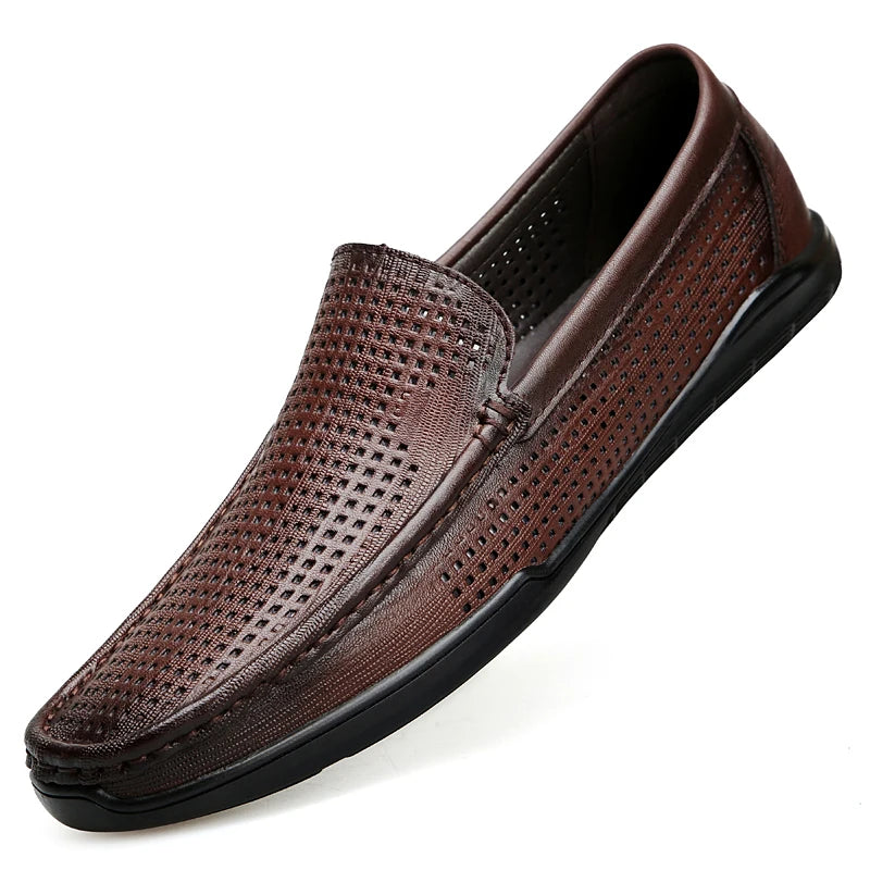 Mocassins souples en cuir ajouré pour homme, coloris Marron