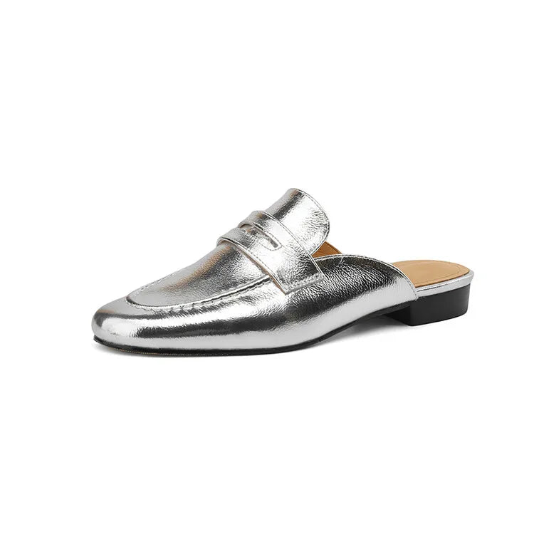 Mule penny en cuir pour femme, coloris Argenté