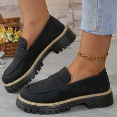 Mocassin plateforme femme à semelle crantée, Noir