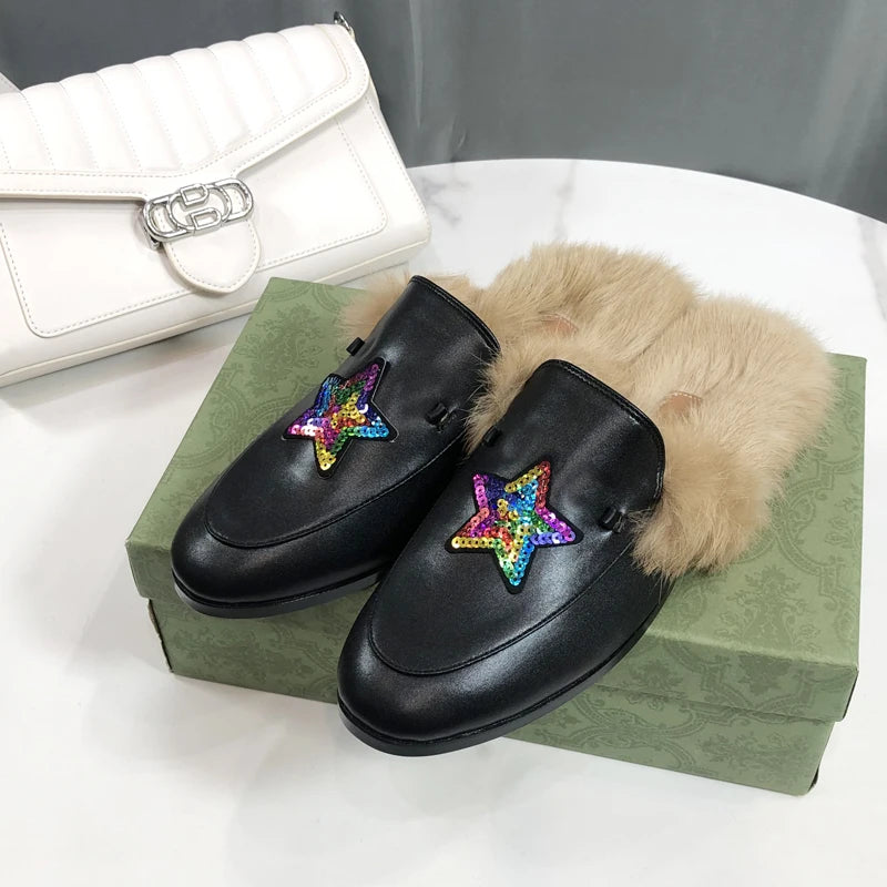 Mule fourrée unie pour femme