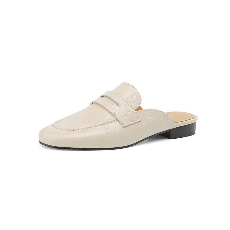 Mule penny en cuir pour femme, coloris Beige