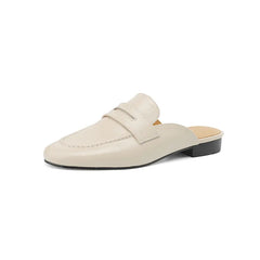 Mules mocassin femme cuir à talon penny loafer, Beige