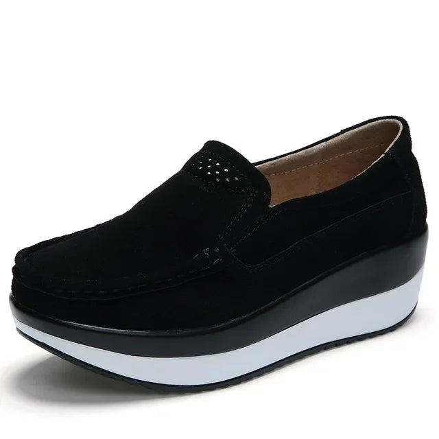 Mocassins plateforme en daim lisse pour femme, coloris Noir