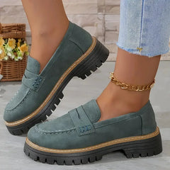 Mocassin plateforme femme à semelle crantée coloris pastels, Vert