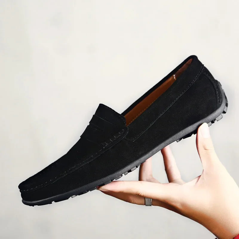 Mocassins de conduite en daim pour homme, coloris Noir