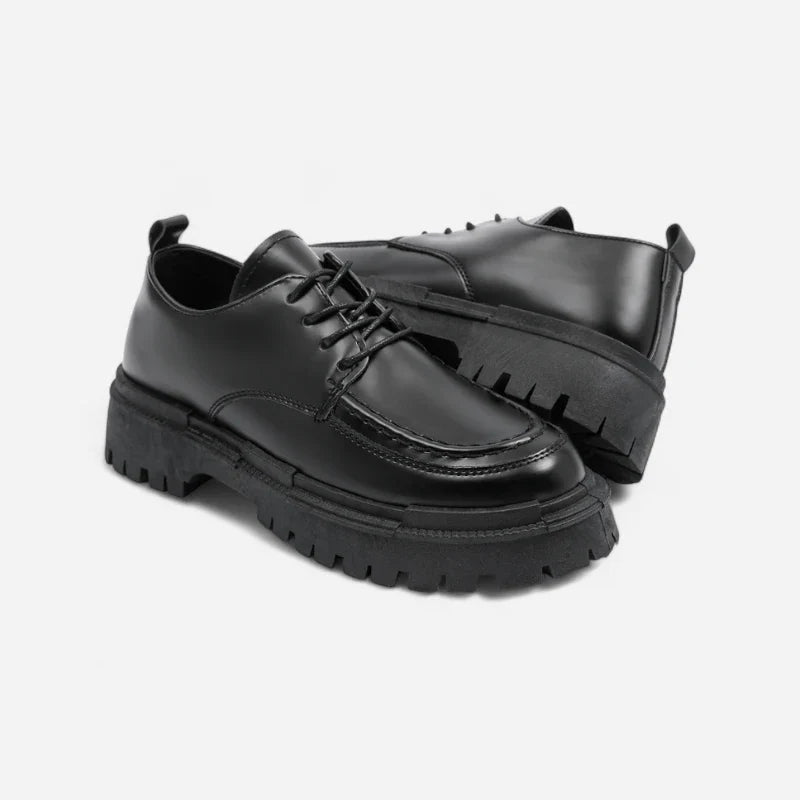 Mocassin Derby Compensé En Cuir Noir Semelle épaisse À Lacet Pour Homme