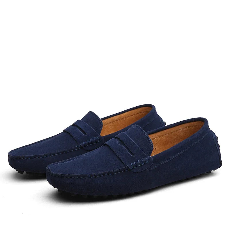 Mocassins de conduite en daim pour homme, coloris Bleu marine