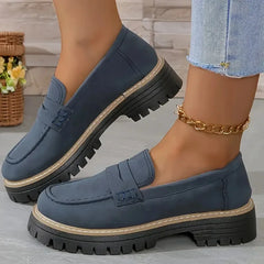Mocassin plateforme femme à semelle crantée, Bleu