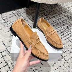 Mocassin mule femme daim plissé à enfiler, Camel