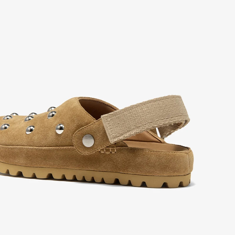 Mule à rivets en daim de vache pour femme