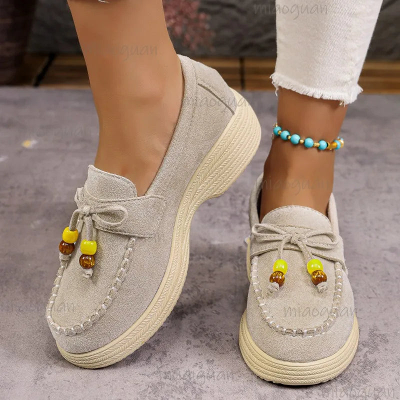 Mocassins à plateforme, nœud et perles pour femme
