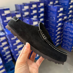Mocassin sabot en daim à enfiler pour femme et homme, Noir
