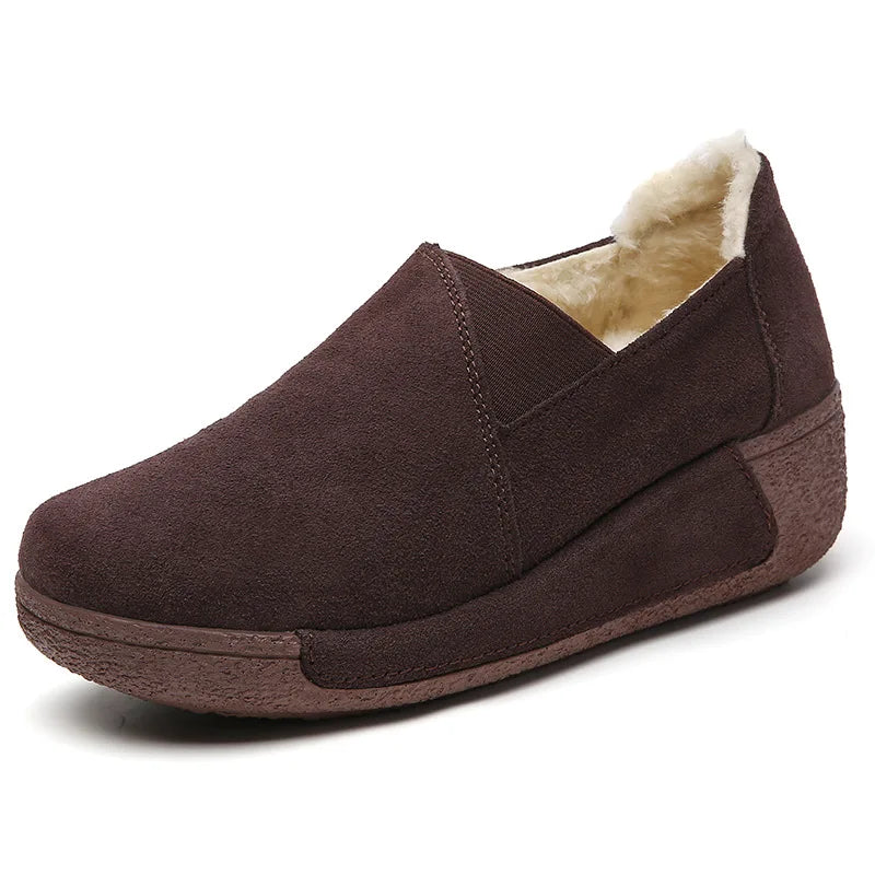 Mocassins à semelle épaisse en daim doublés polaire pour femme, coloris Marron