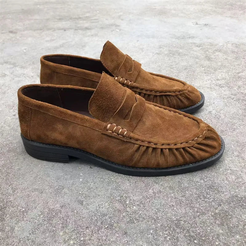 Mocassins plissés effet daim pour femme