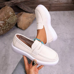 Mocassin femme semelle épaisse blanche à bande, Beige
