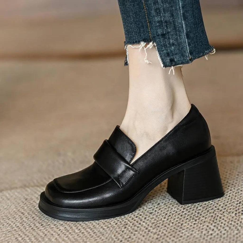 Mocassin à talon carré et semelle épaisse pour femme