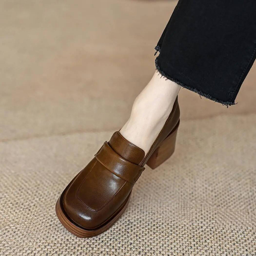 Mocassin à talon carré et semelle épaisse pour femme