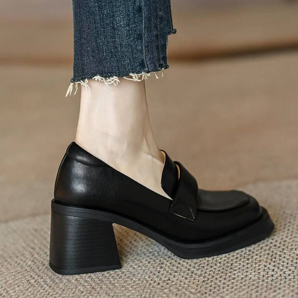 Mocassin à talon carré et semelle épaisse pour femme