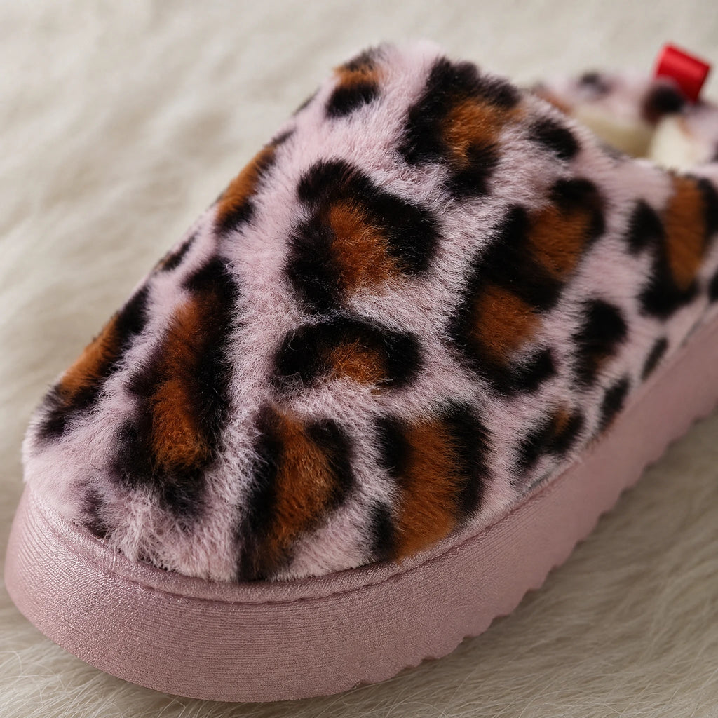 Chaussons Léopard Femme Doublés à Semelle Épaisse Rose - Détail matière