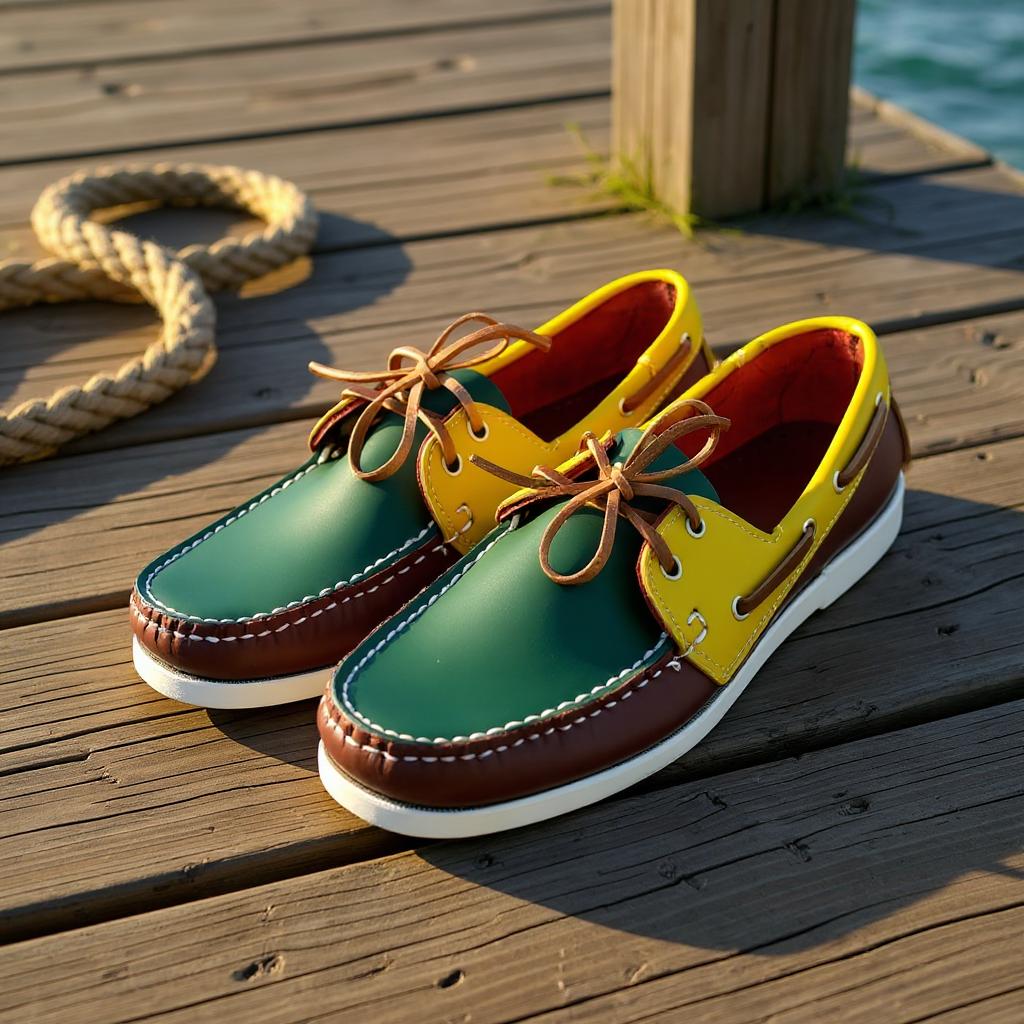 Mocassins bateau tricolores à lacets avec aspect cuir pour homme
