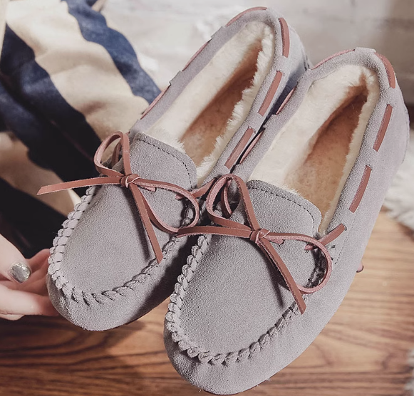 Mocassins en daim fourrés