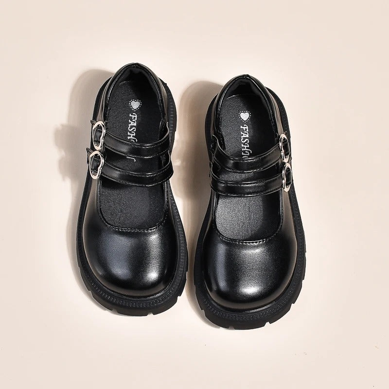 Mocassins noirs tendances pour fille à double bride
