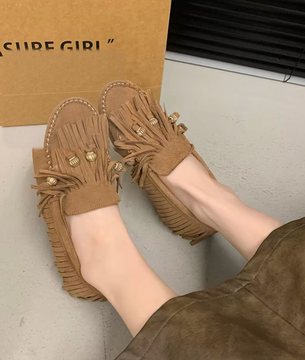 Mocassins À Franges En Daim Pour Femme