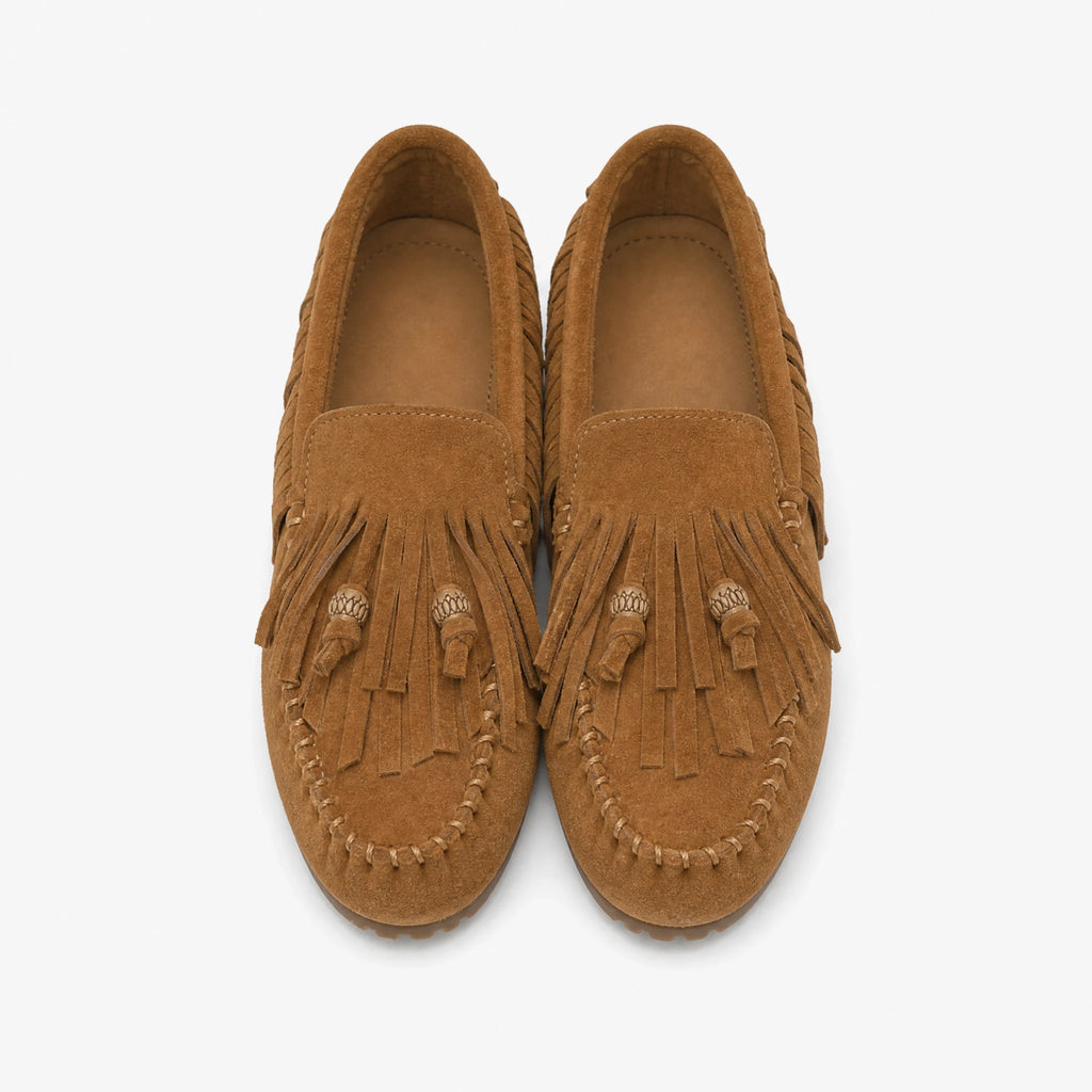 Mocassin à Franges Effet Daim pour Femme - Fond neutre
