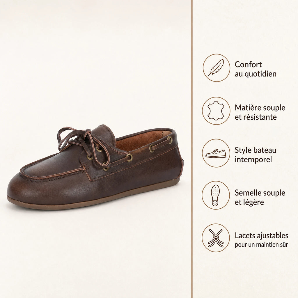 Mocassin à Lacets Femme Style Bateau Cuir Marron - Bénéfices produit