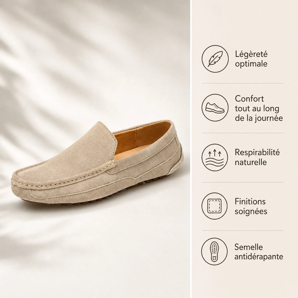 Mocassin beige homme à enfiler en textile beige clair - Bénéfices produit