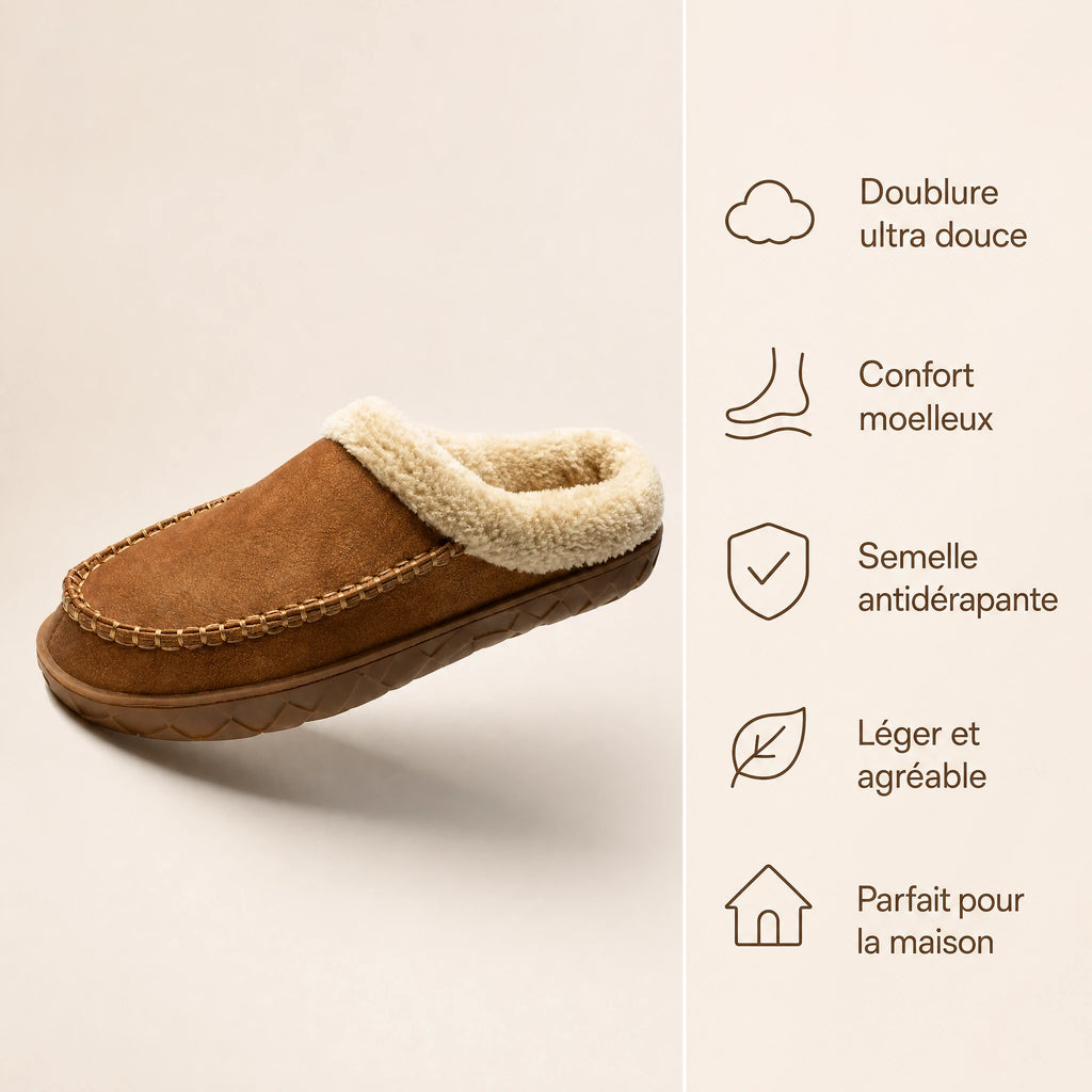 Mocassin Chausson Fourré Camel à Col Bouclette - Bénéfices produit