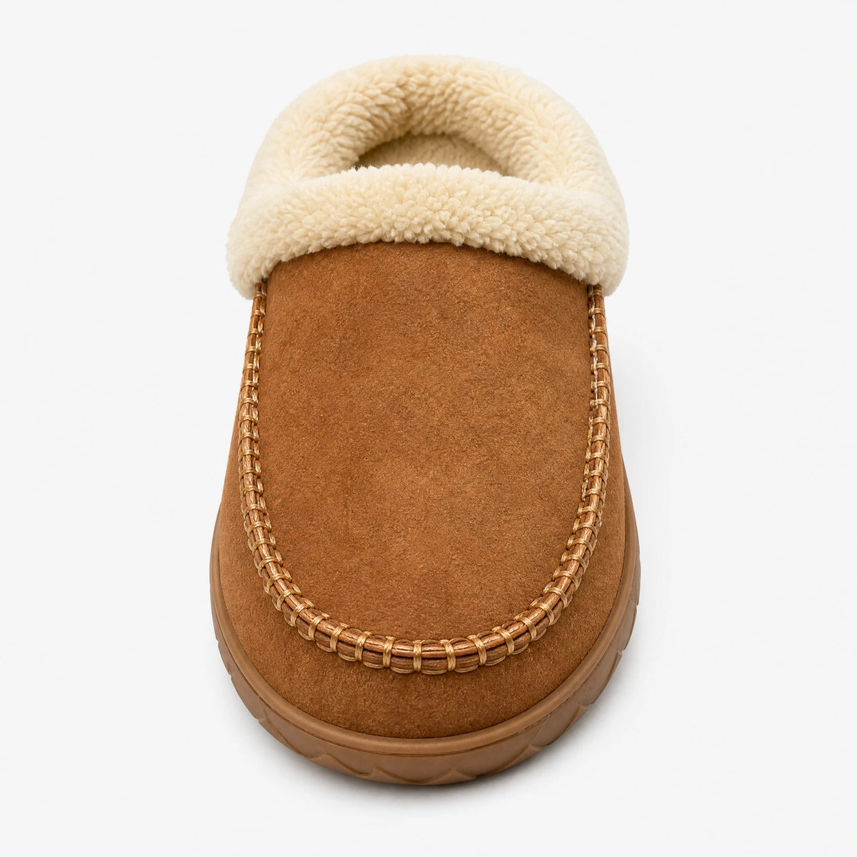 Mocassin Chausson Fourré Camel à Col Bouclette - Fond neutre