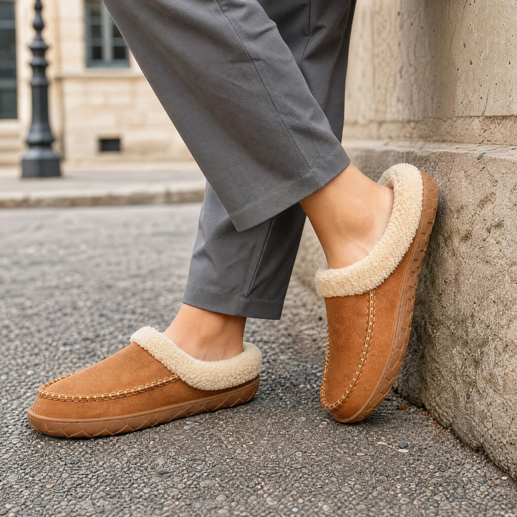 Mocassin Chausson Fourré Camel à Col Bouclette - Utilisation du produit