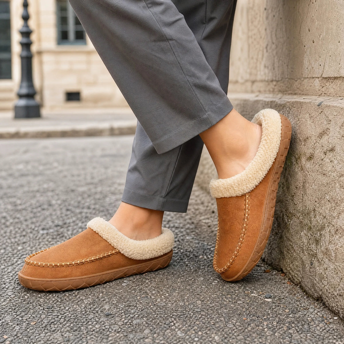 Mocassin Chausson Fourré Camel à Col Bouclette - Utilisation du produit