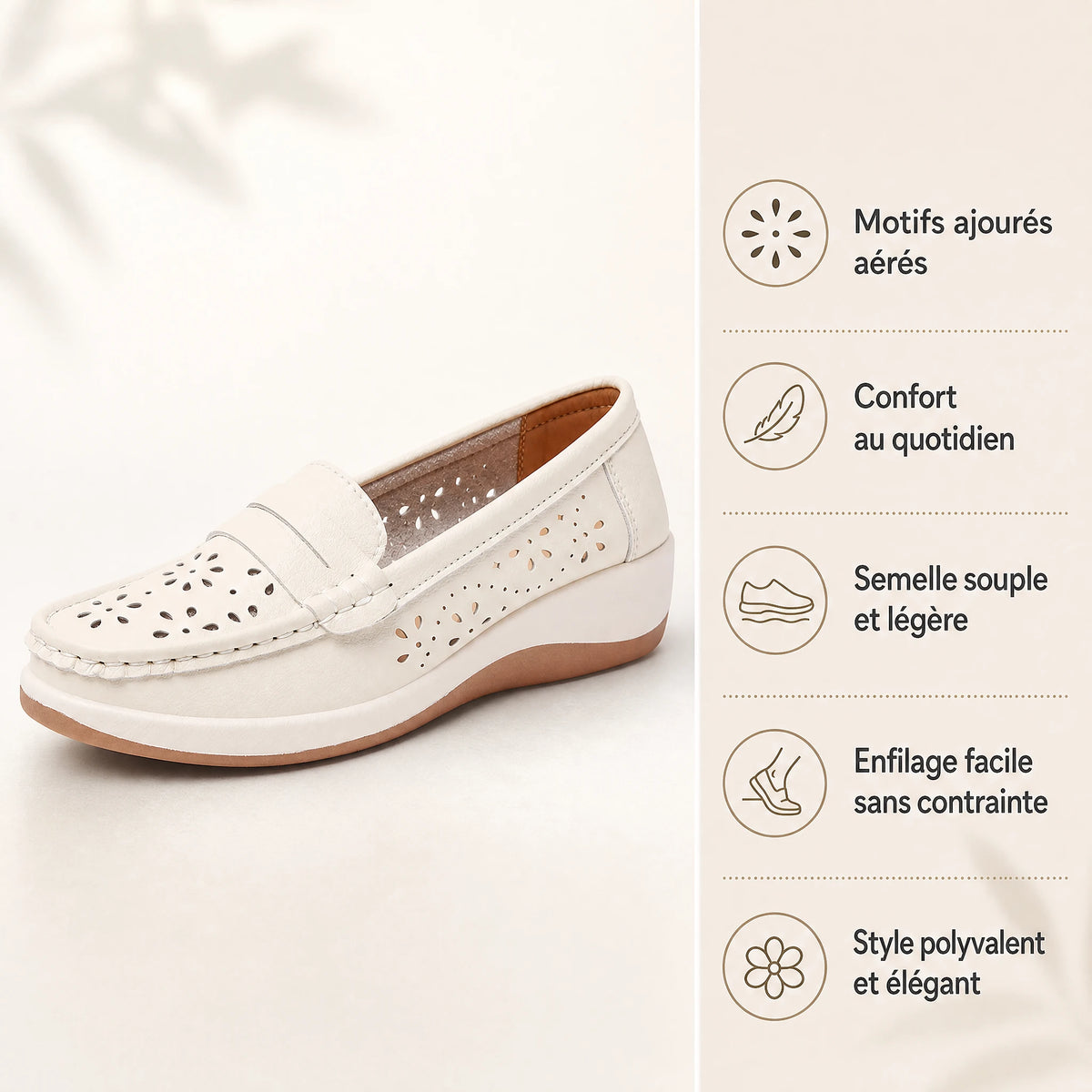 Mocassin compensé femme ajouré avec motifs floraux - Bénéfices produit