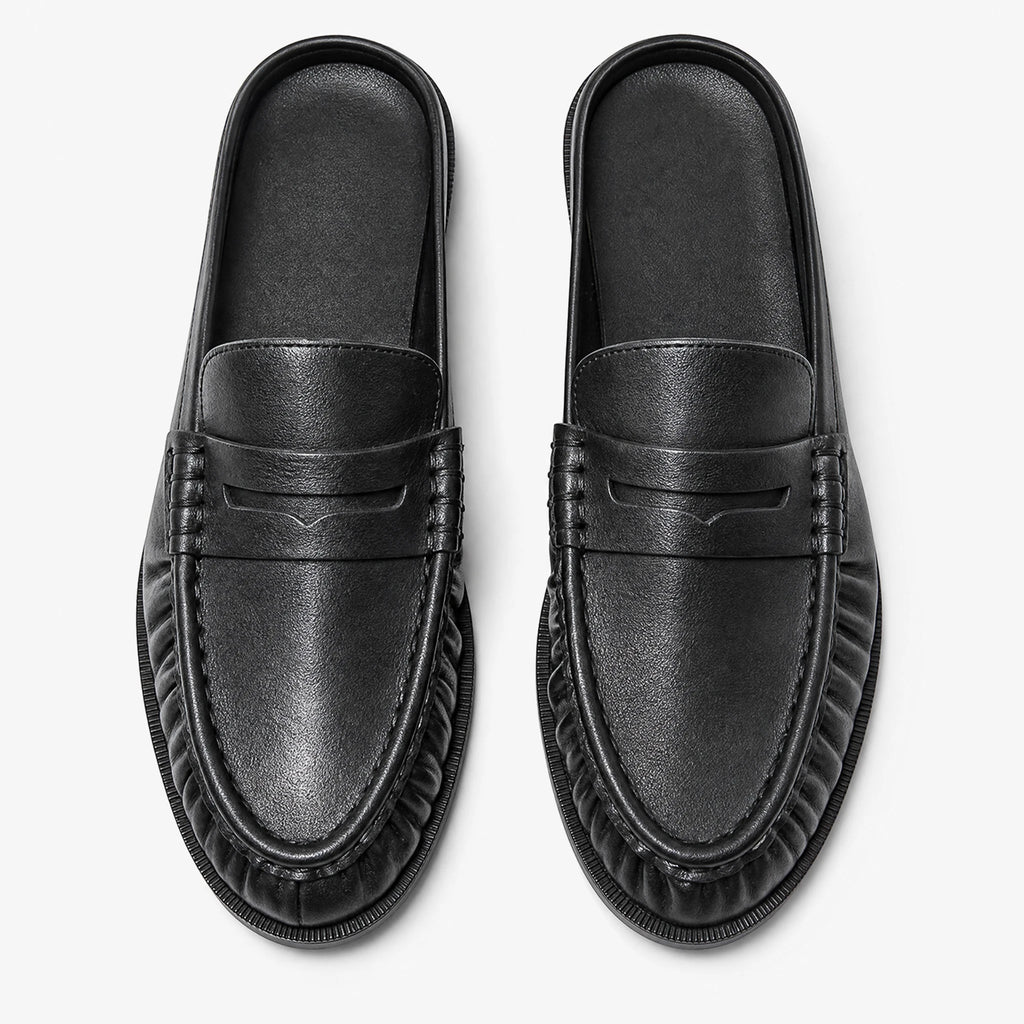 Mocassin Cuir Lisse Femme Plissé Talon Ouvert - Fond neutre