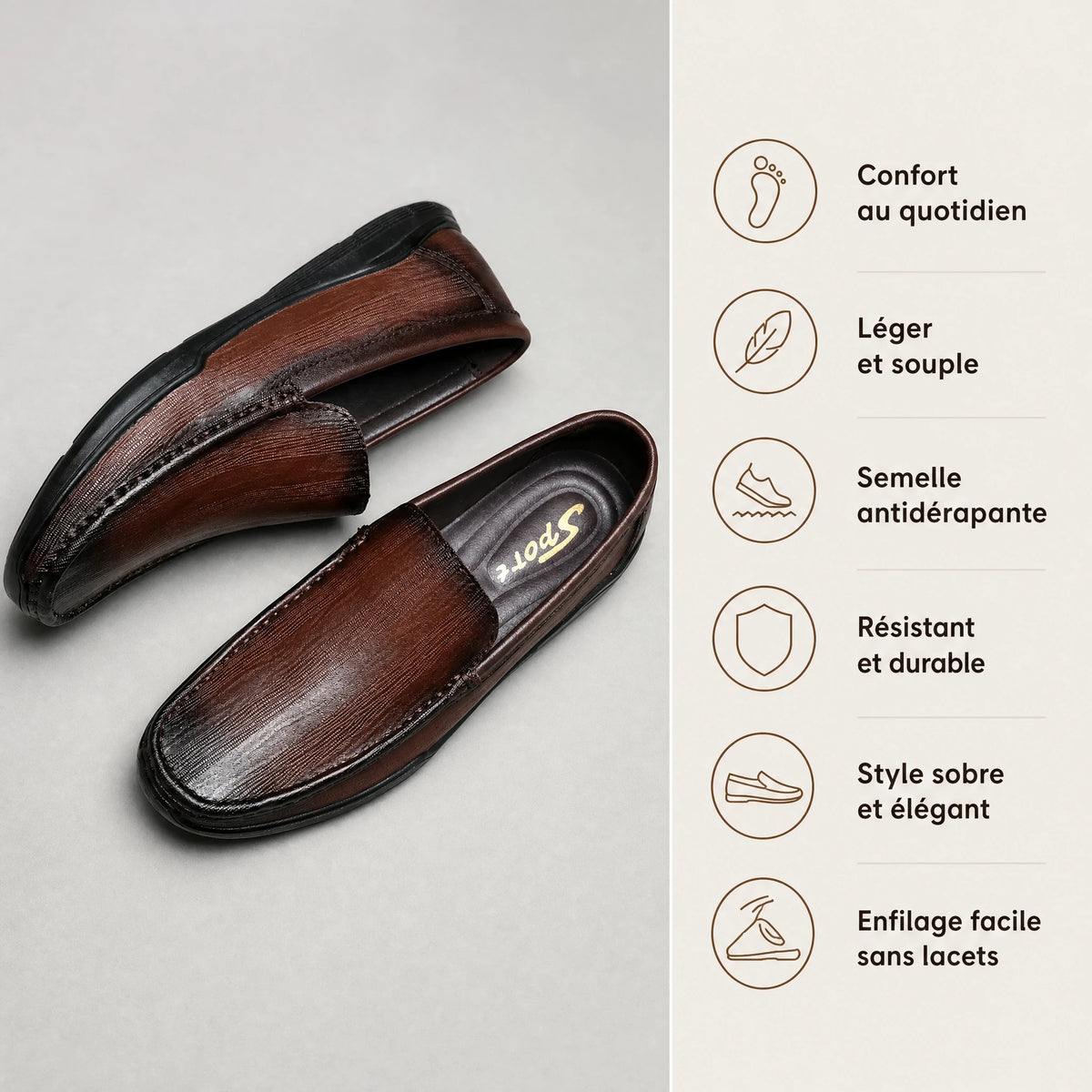 Mocassin Cuir Lisse Homme à Enfiler Classique - Bénéfices produit