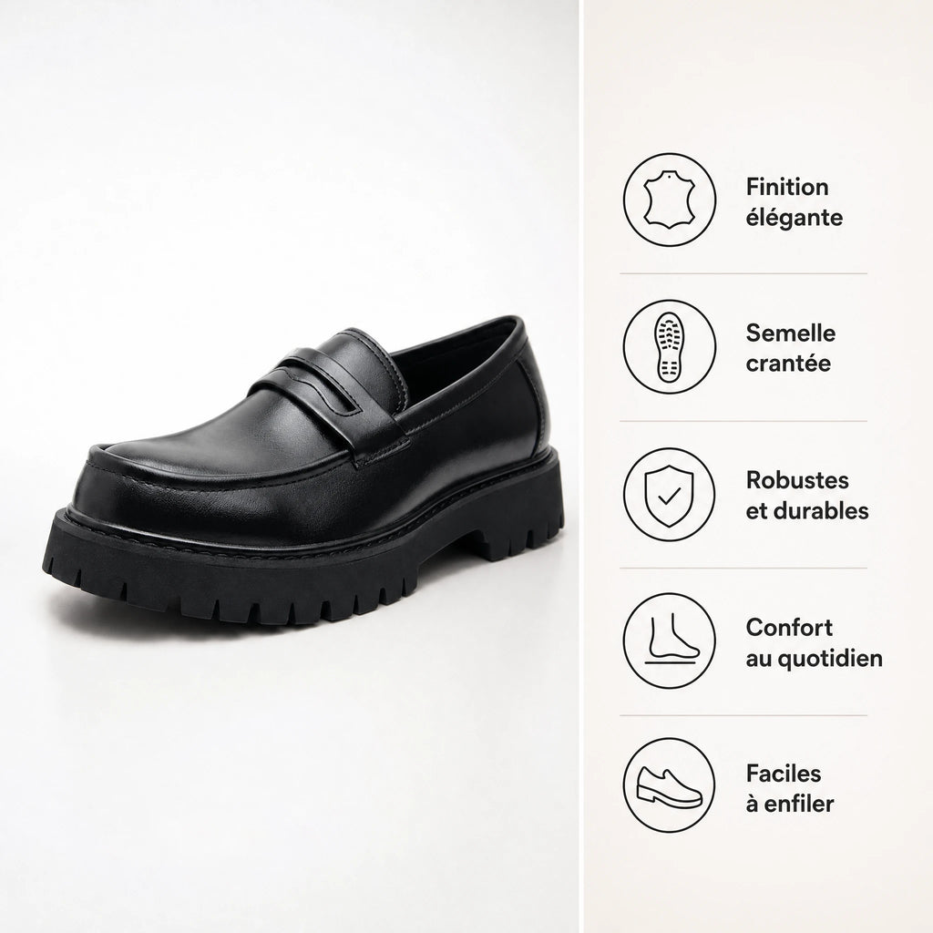 Mocassin Cuir Noir Homme à Semelle Crantée - Bénéfices produit