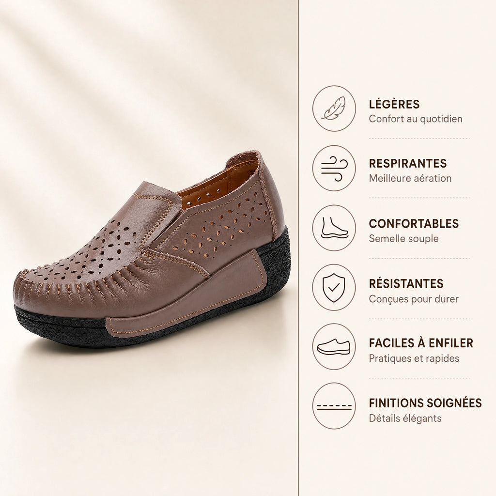 Mocassin cuir semelle épaisse ajouré pour femme - Bénéfices produit