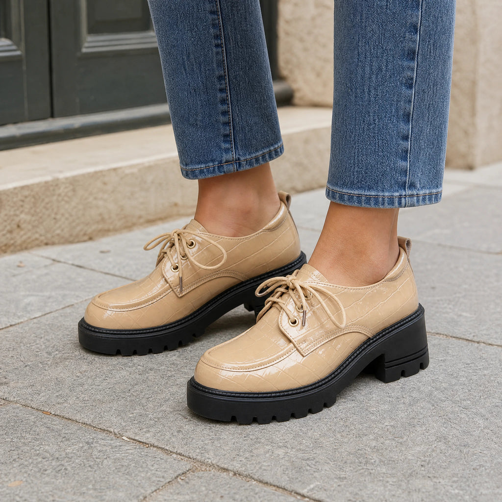 Mocassin cuir talon femme effet croco vernis beige - Utilisation du produit
