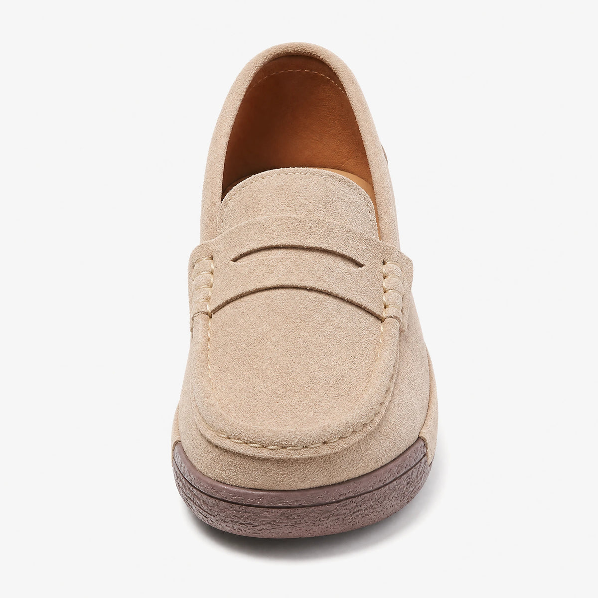 Mocassin daim femme à semelle compensée et finition penny - Fond neutre
