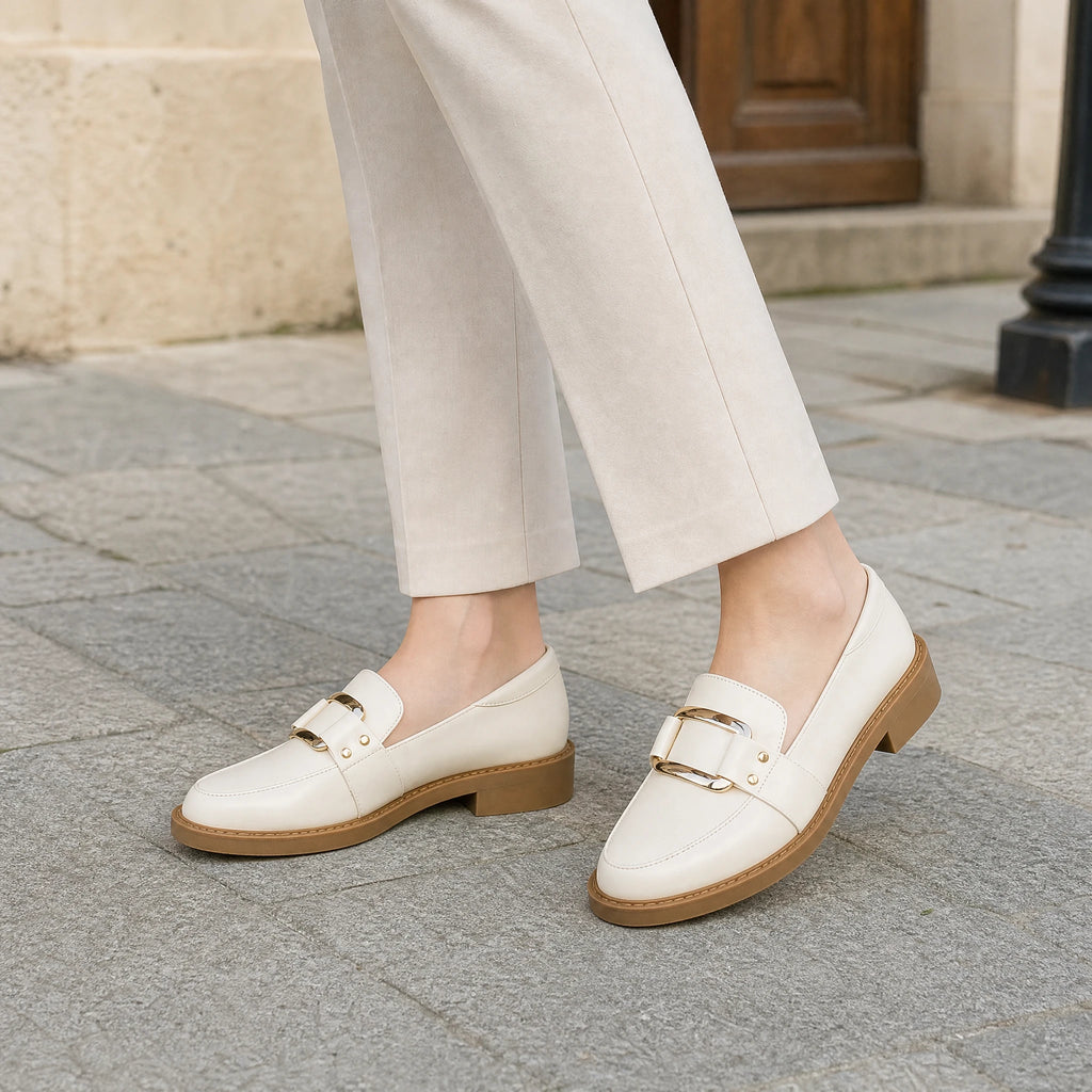 Mocassin femme beige à boucle dorée et semelle camel - Utilisation du produit