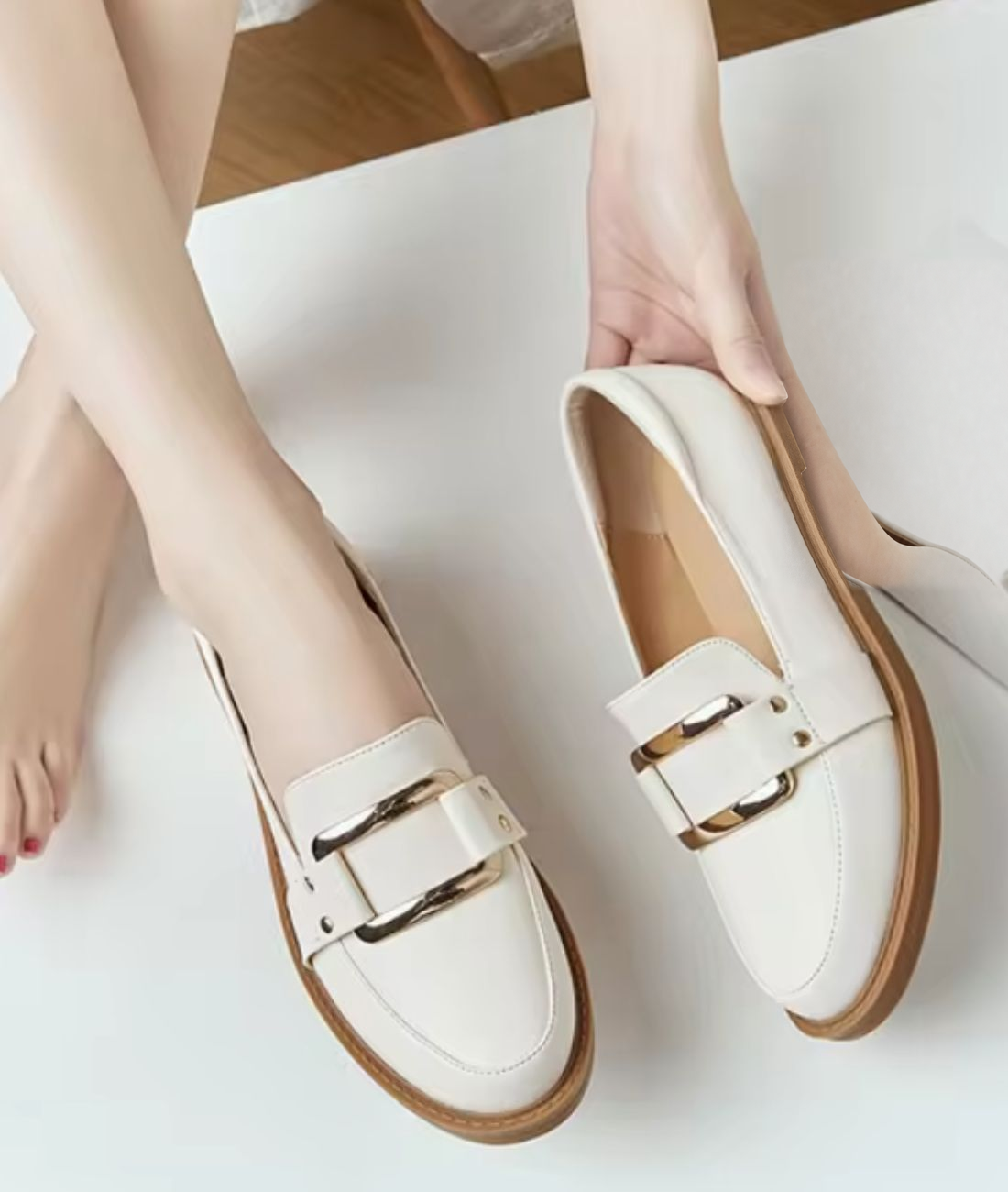 Mocassins À Plateforme En Cuir Beige Pour Femmes