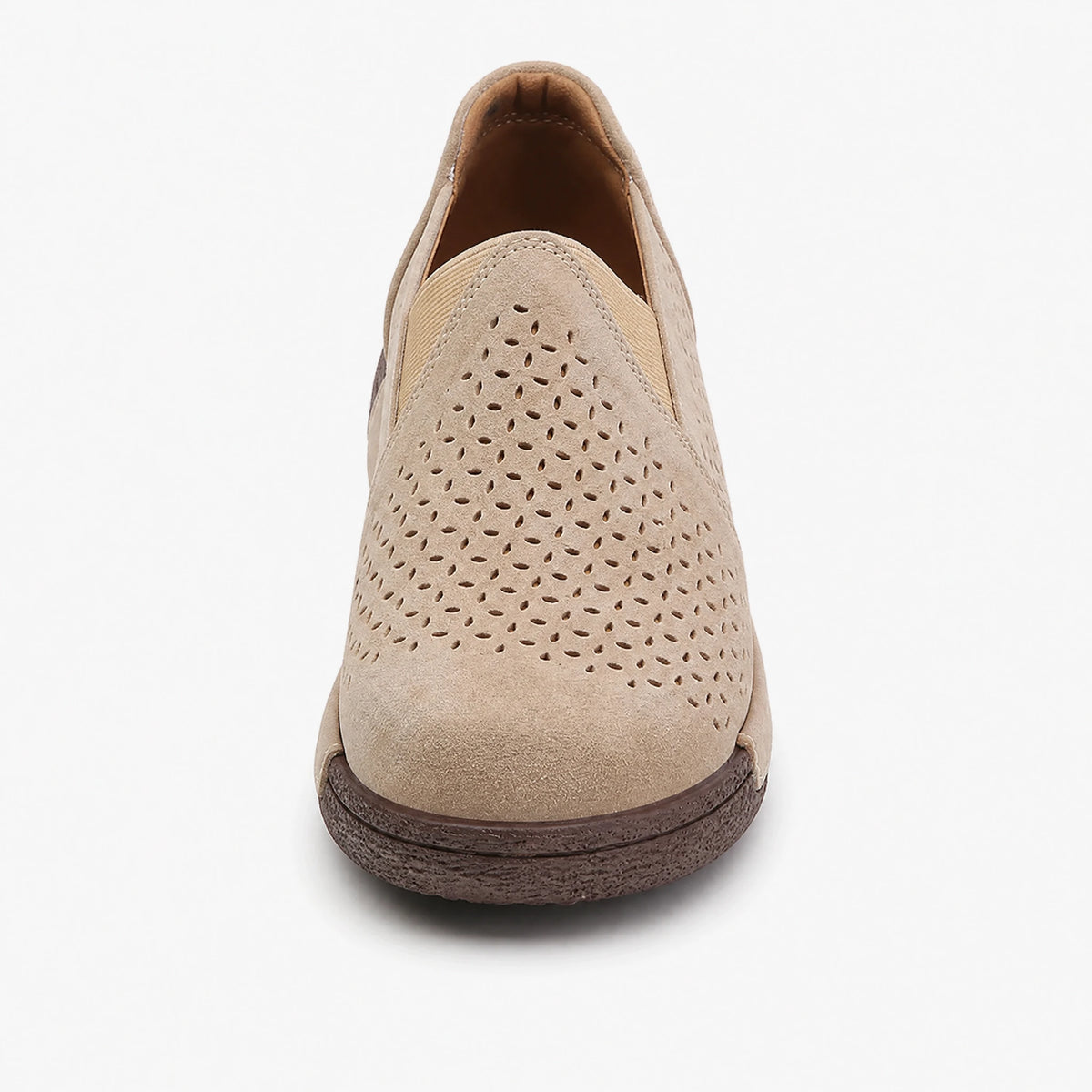 Mocassin Femme Daim Ajouré à Semelle Compensée - Fond neutre