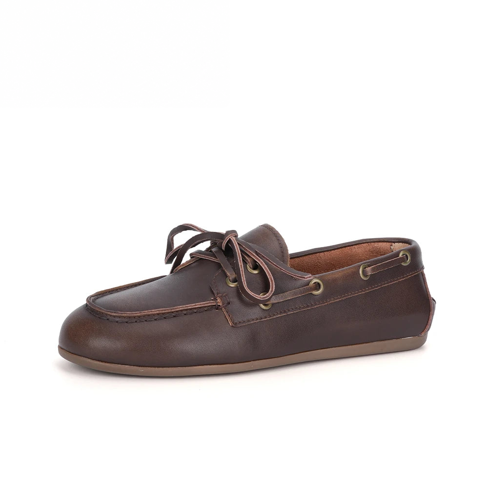 Mocassins bateau à lacets en cuir pour femme